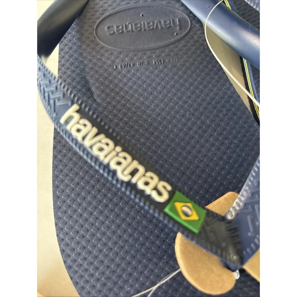 Havaianas Mens 13 Brazil Navy Blue Flip Flop Sandals Logo EU 47 New